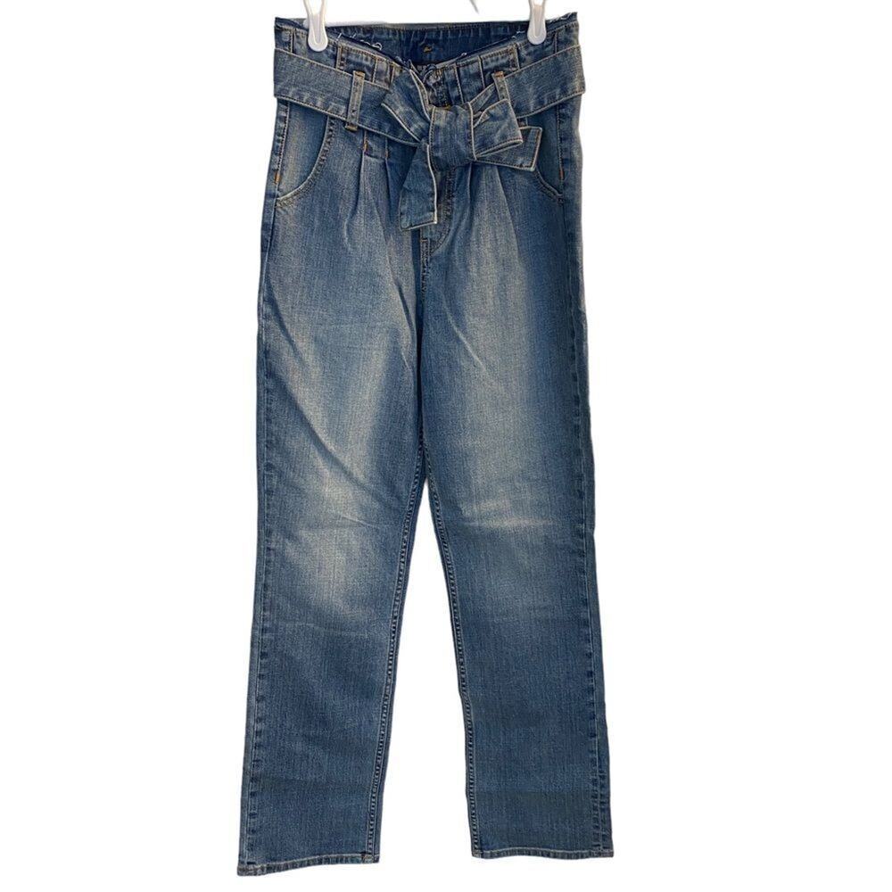 Hudson Jeans Women's Blue Paperbag Wide Denim Crop Belted‎ Trouser NWT Sz 25